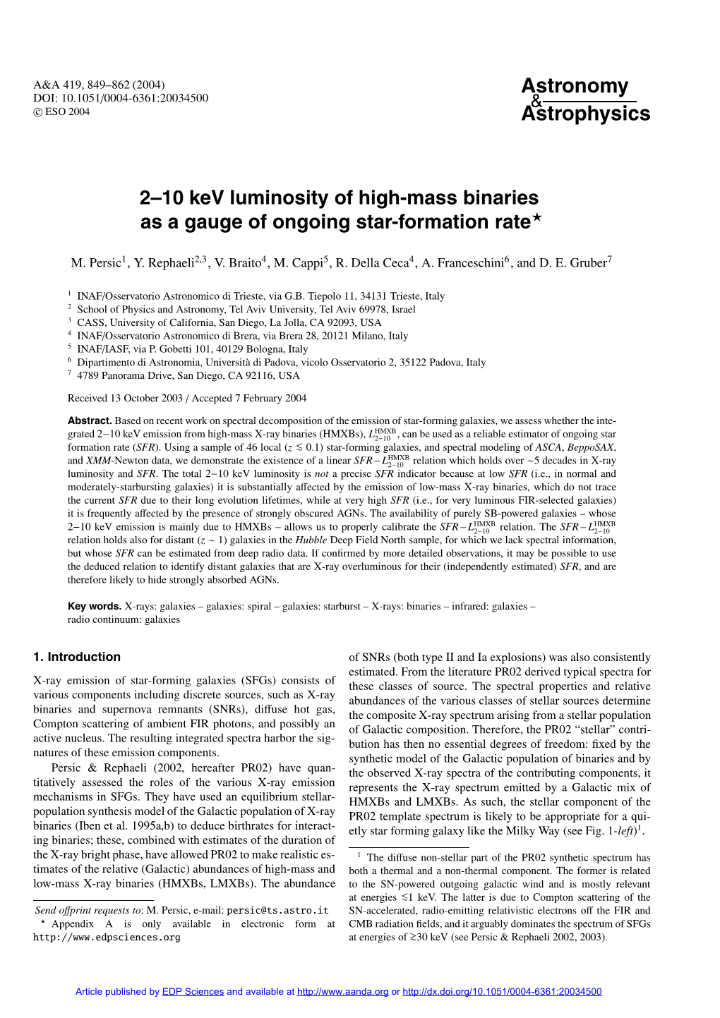 2–10 Kev Luminosity of High-Mass Binaries As a Gauge of Ongoing Star-Formation Rate