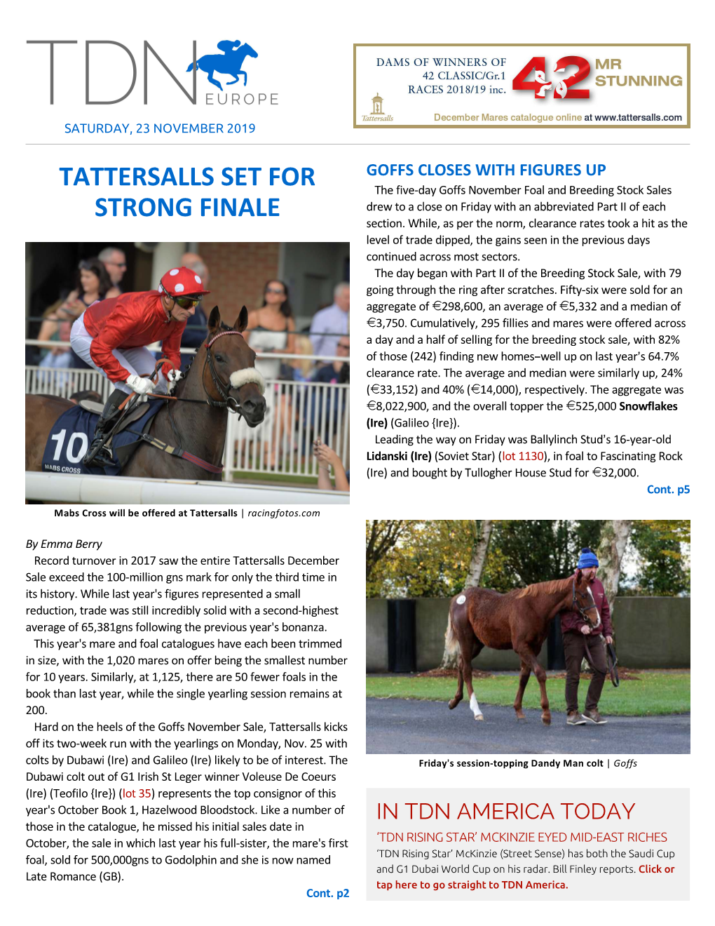 Tattersalls Set for Strong Finale Cont