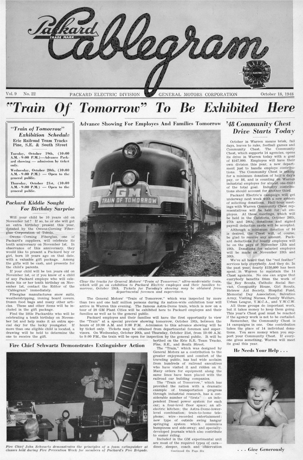 'Train of Tomorrow" to Be Exhibited Here Advance Showing for Employes and Families Tomorrow 948 Commuitity Chest "Train of Tomorroic"