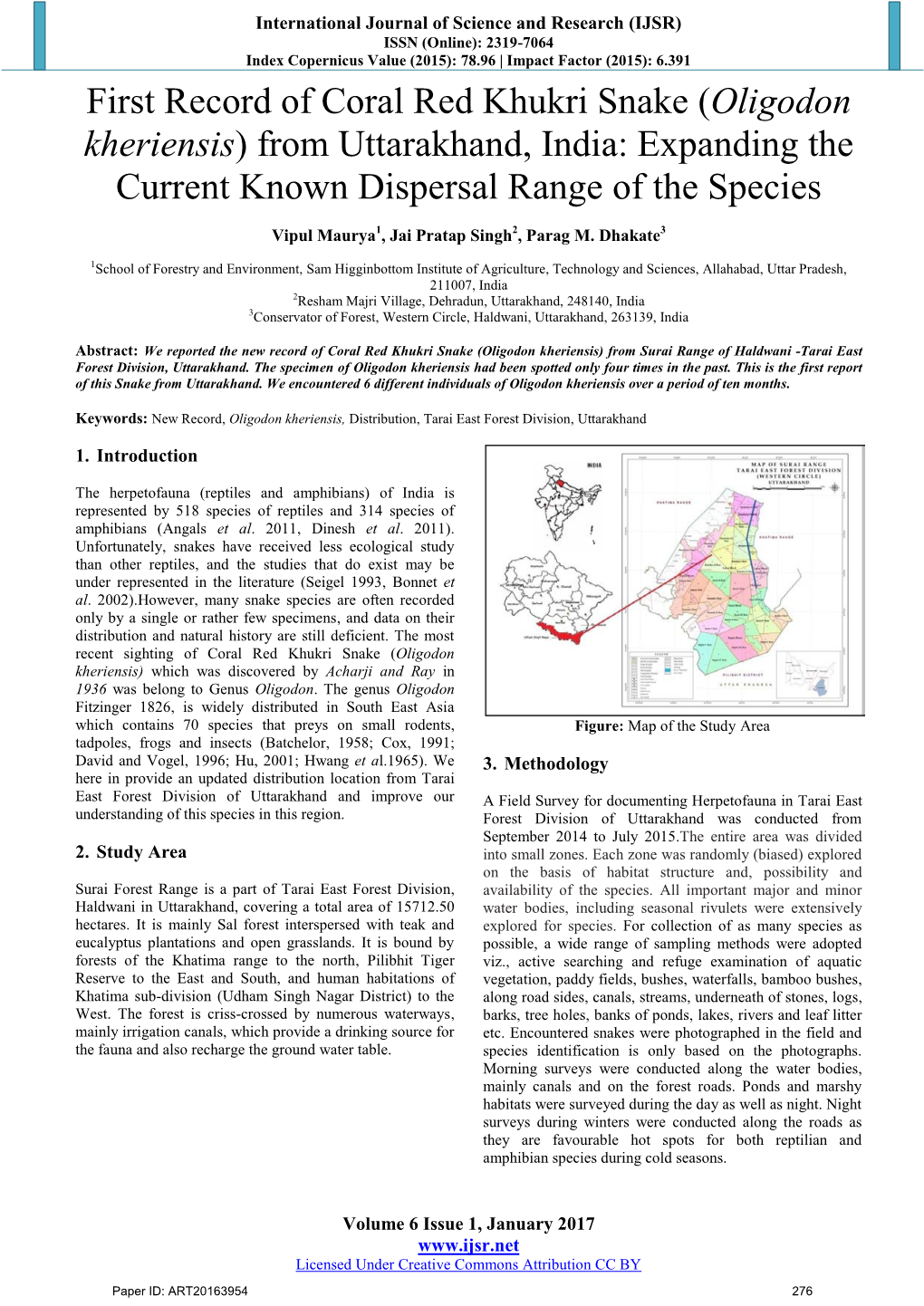 First Record of Coral Red Khukri Snake (Oligodon Kheriensis) from Uttarakhand, India: Expanding the Current Known Dispersal Range of the Species