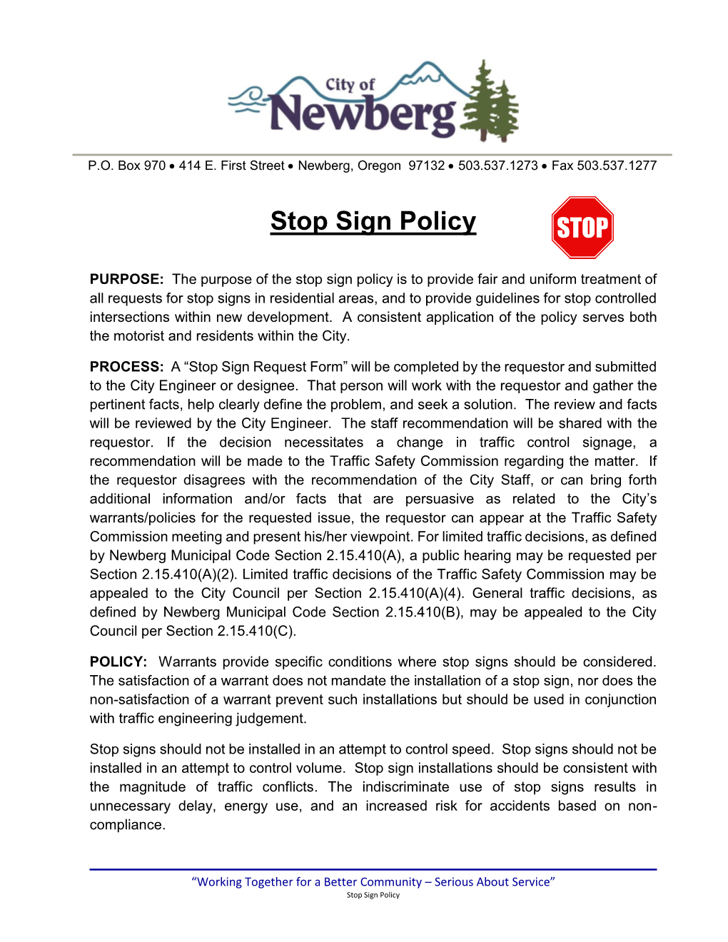 Stop Sign Policy Packet