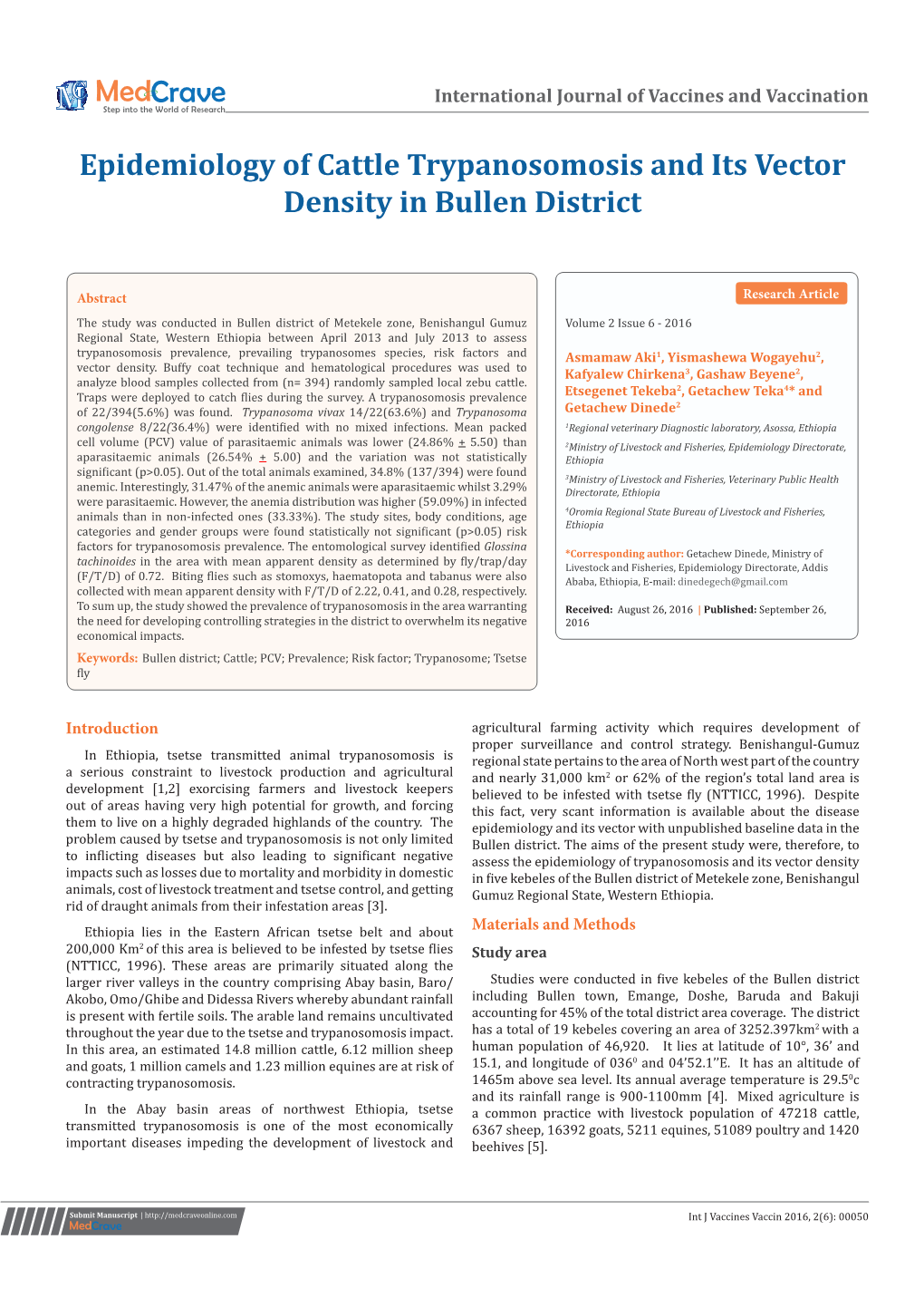 Epidemiology of Cattle Trypanosomosis and Its Vector Density in Bullen District