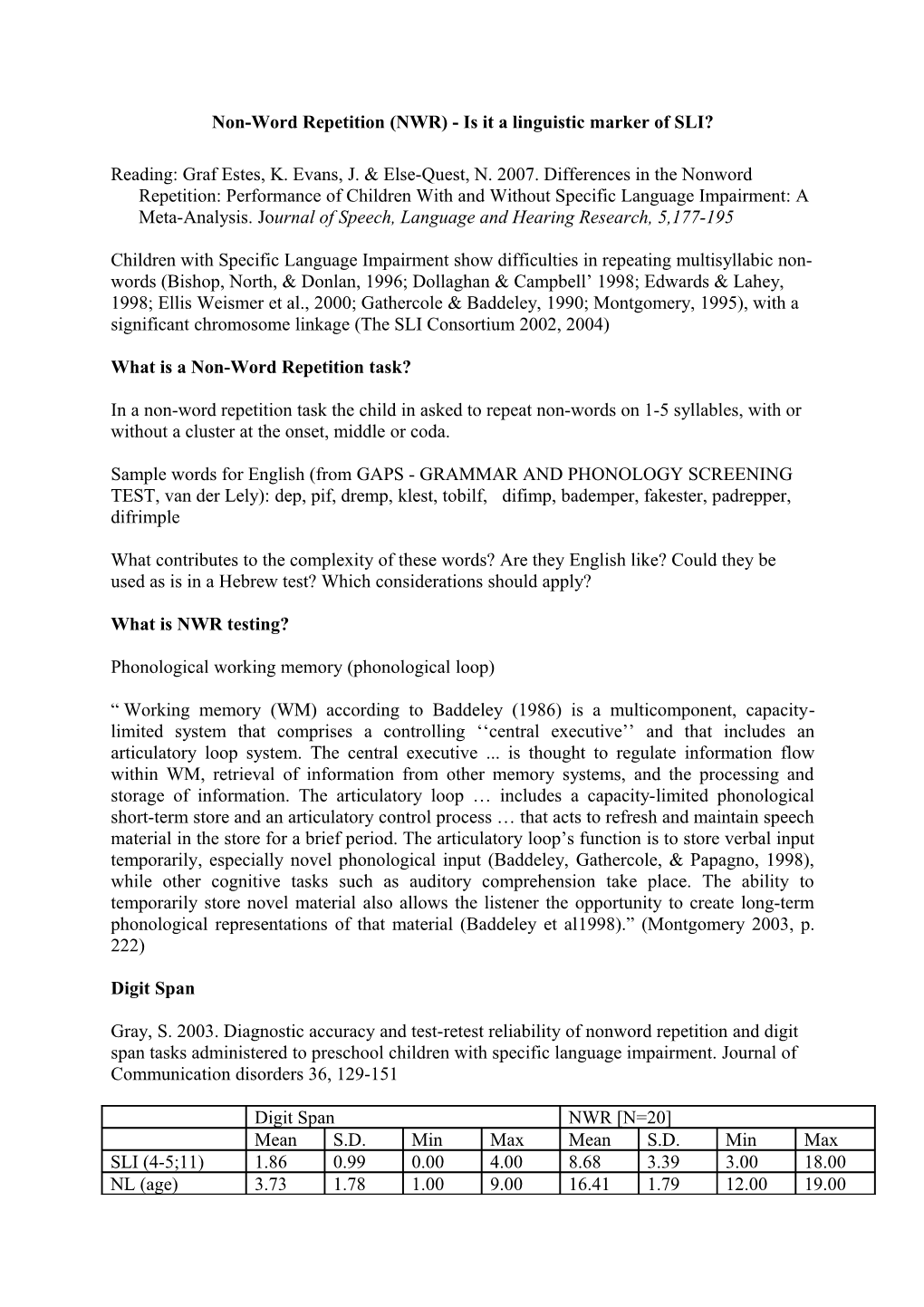 Non-Word Repetition (NWR) - Is It A Linguistic Marker Of SLI