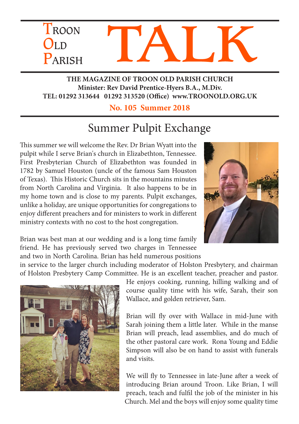 Summer Pulpit Exchange This Summer We Will Welcome the Rev