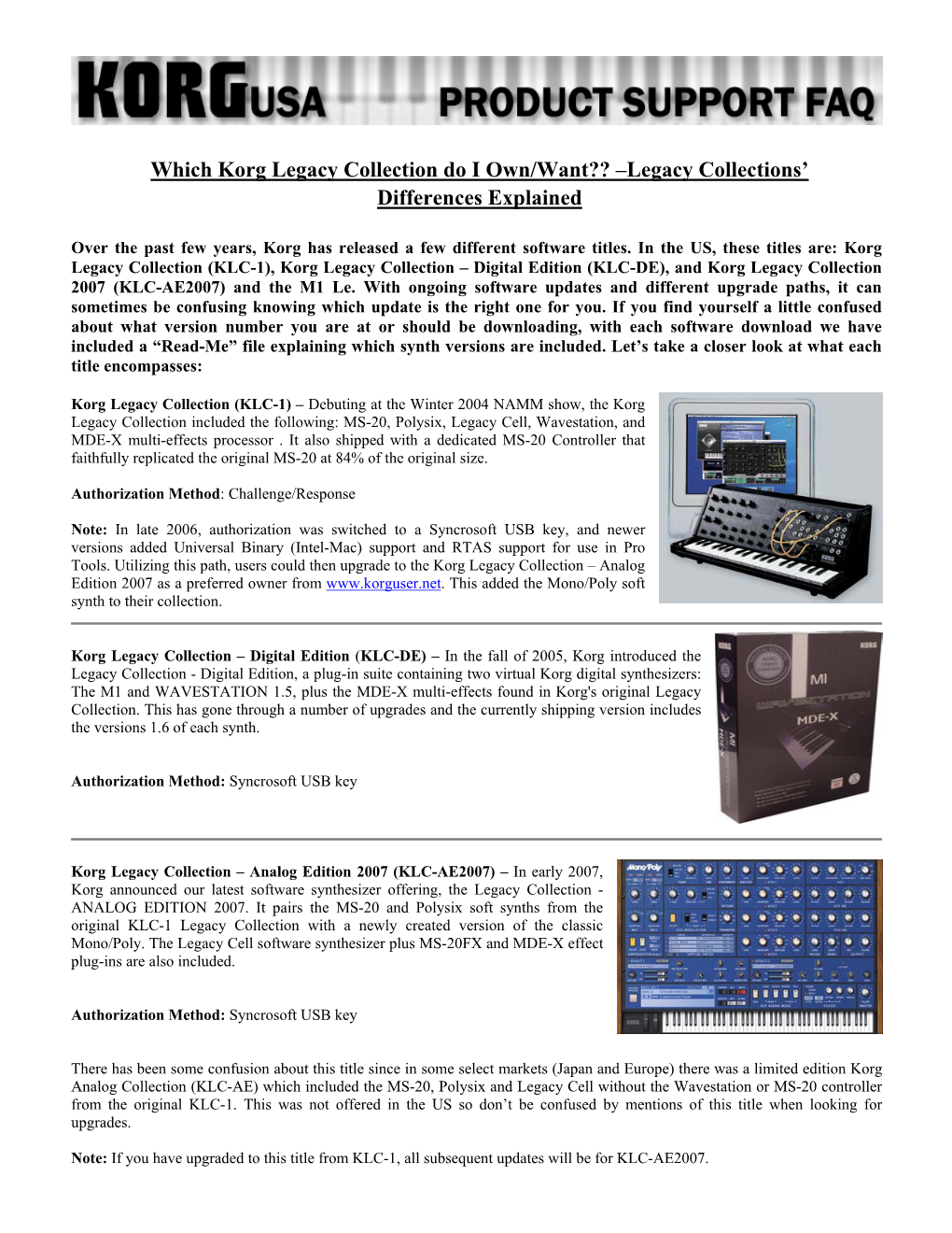 Which Korg Legacy Collection Do I Own/Want?? –Legacy Collections’ Differences Explained