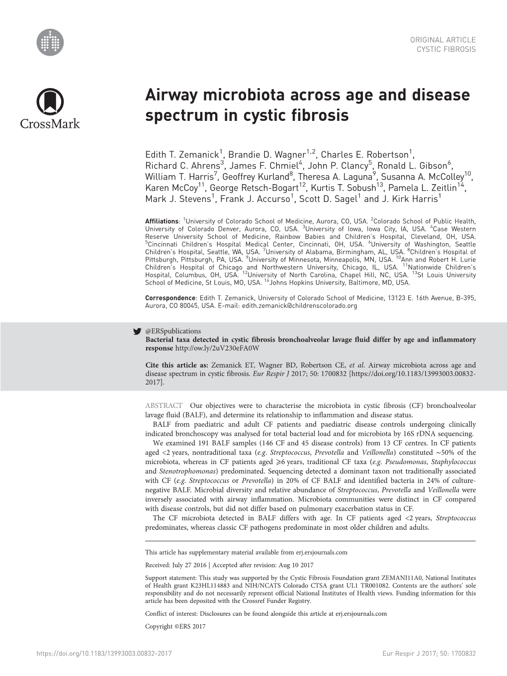 Airway Microbiota Across Age and Disease Spectrum in Cystic Fibrosis