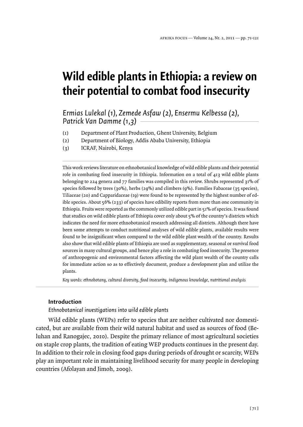 Wild Edible Plants in Ethiopia: a Review on Their Potential to Combat Food Insecurity