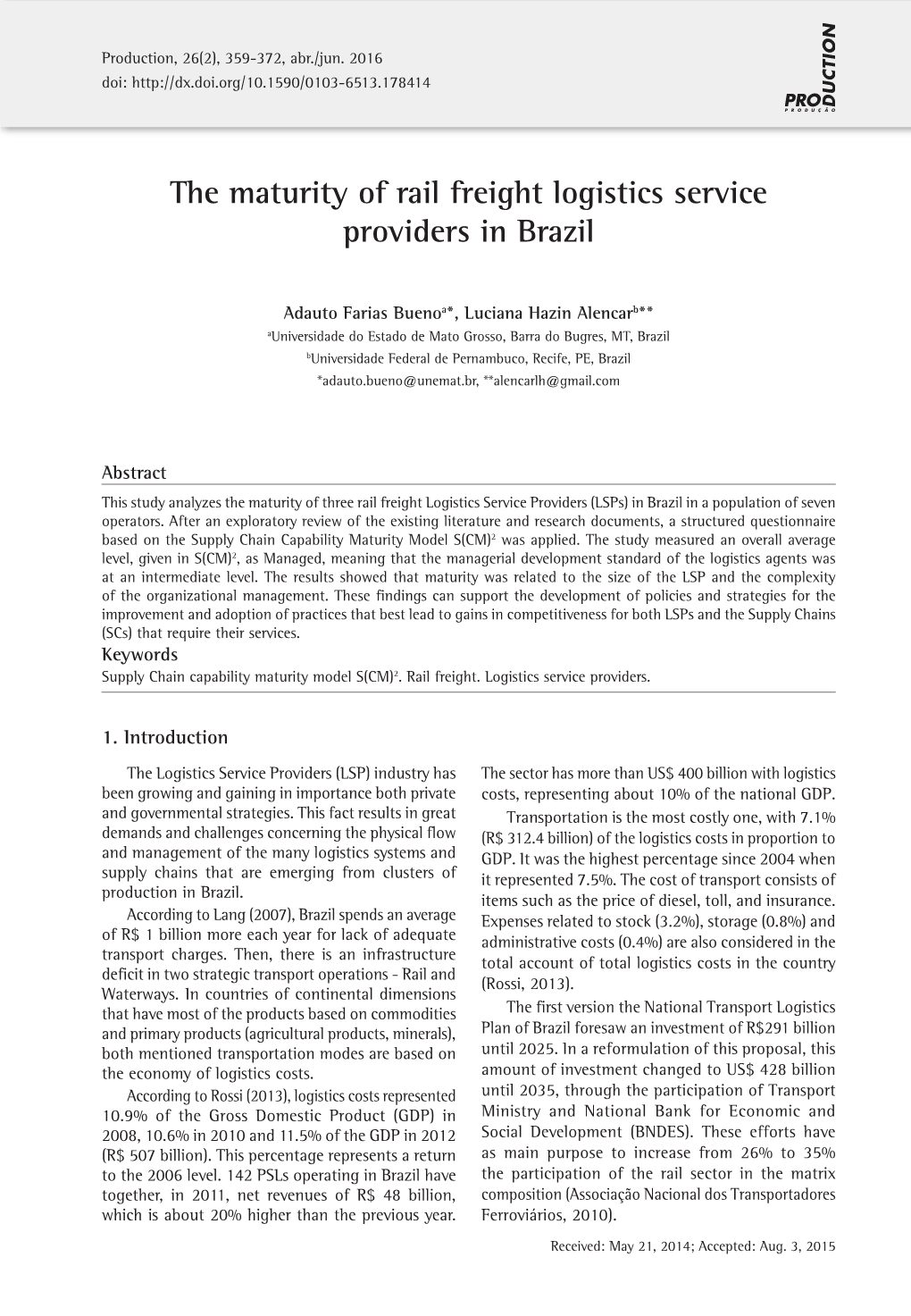 The Maturity of Rail Freight Logistics Service Providers in Brazil