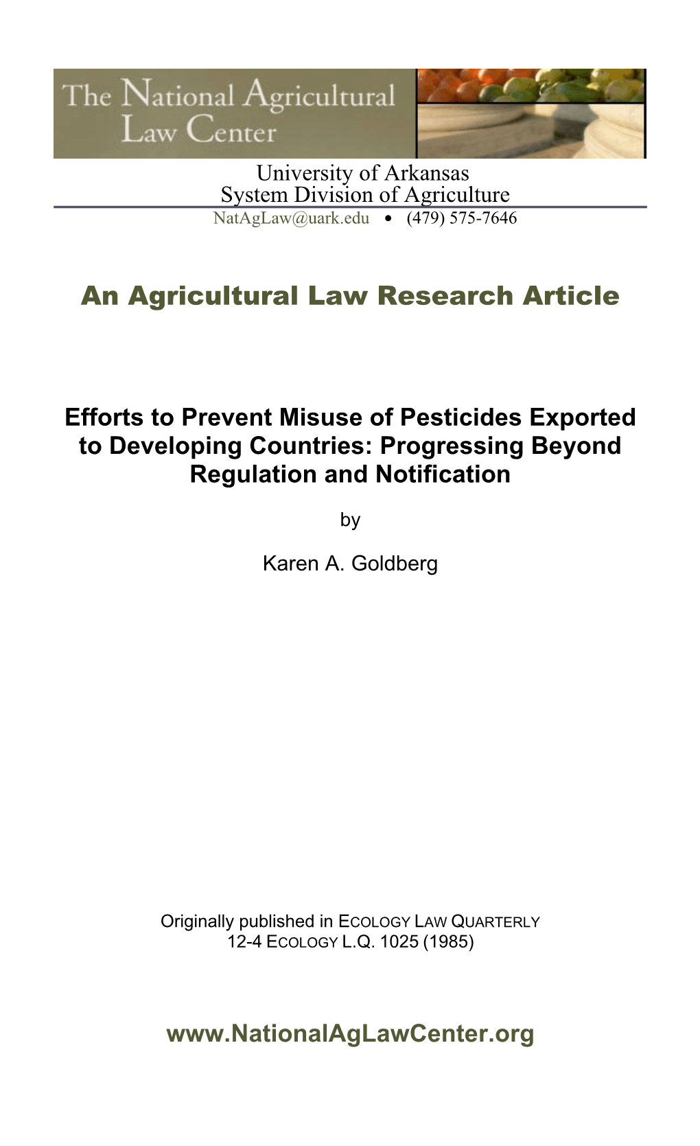 An Agricultural Law Research Article