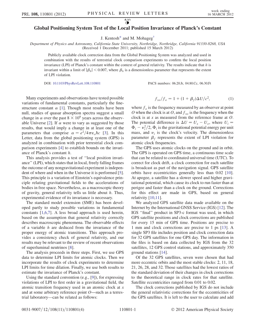 Global Positioning System Test of the Local Position Invariance of Planck’S Constant