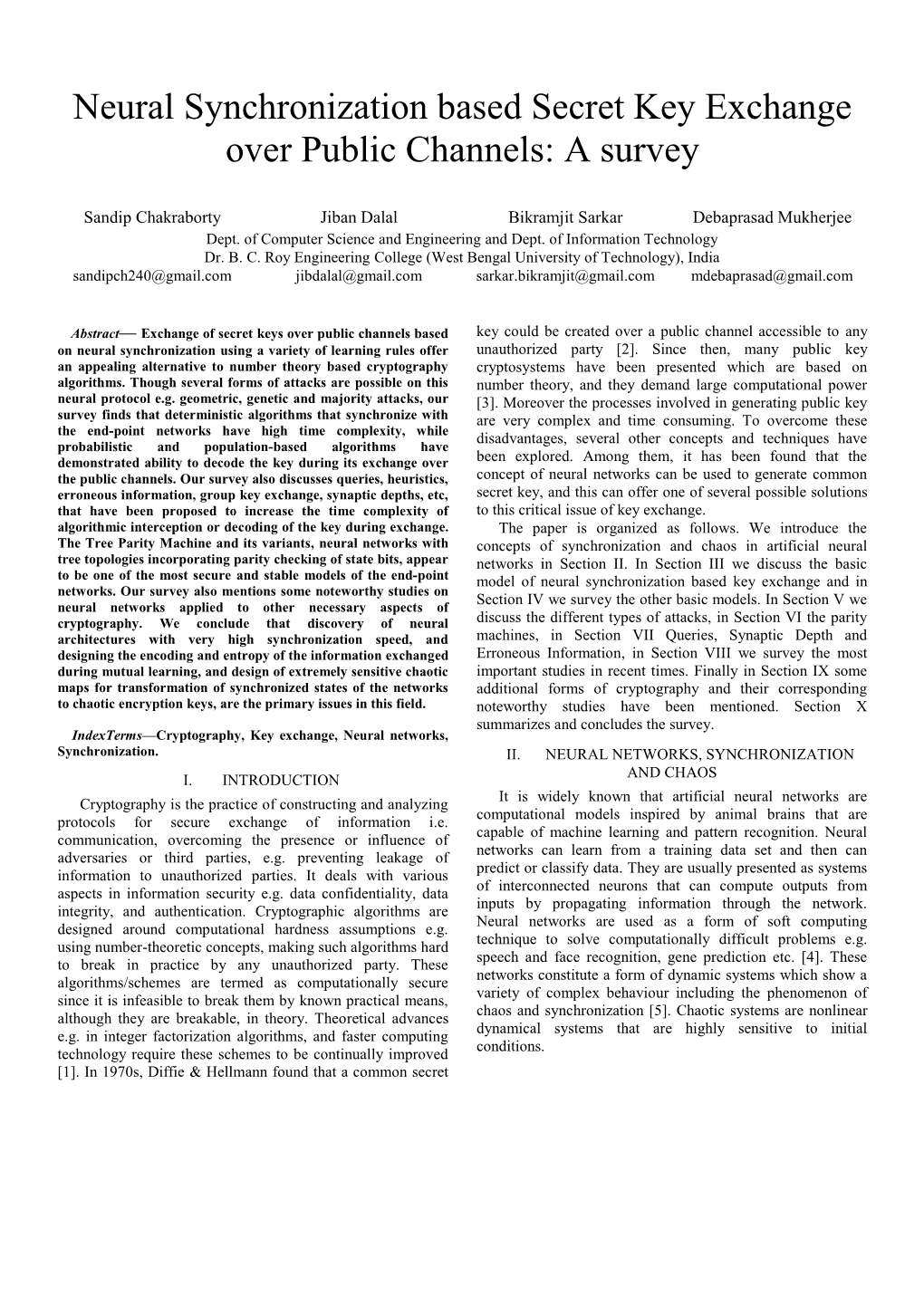 Neural Synchronization Based Secret Key Exchange Over Public Channels: a Survey