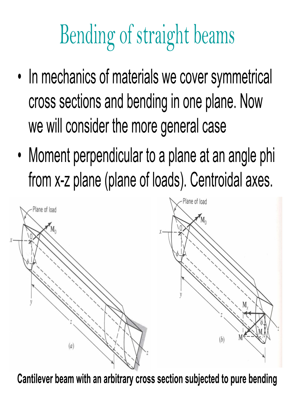 Bending of Straight Beams • in Mechanics of Materials We Cover Symmetrical Cross Sections and Bending in One Plane