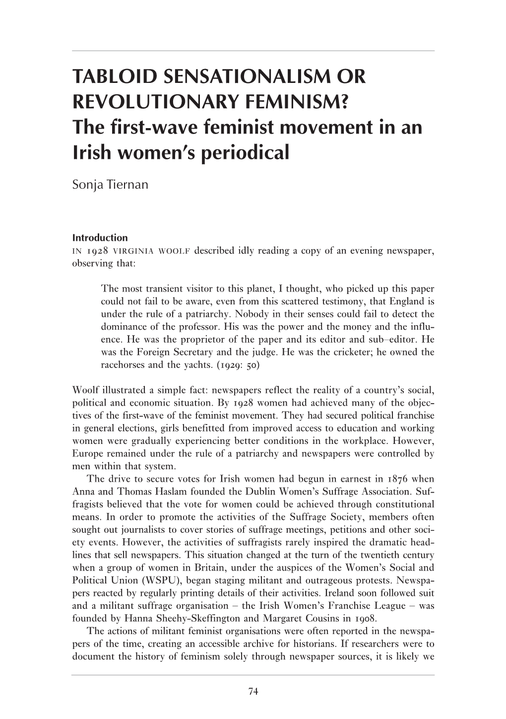 The First-Wave Feminist Movement in an Irish Women's Periodical