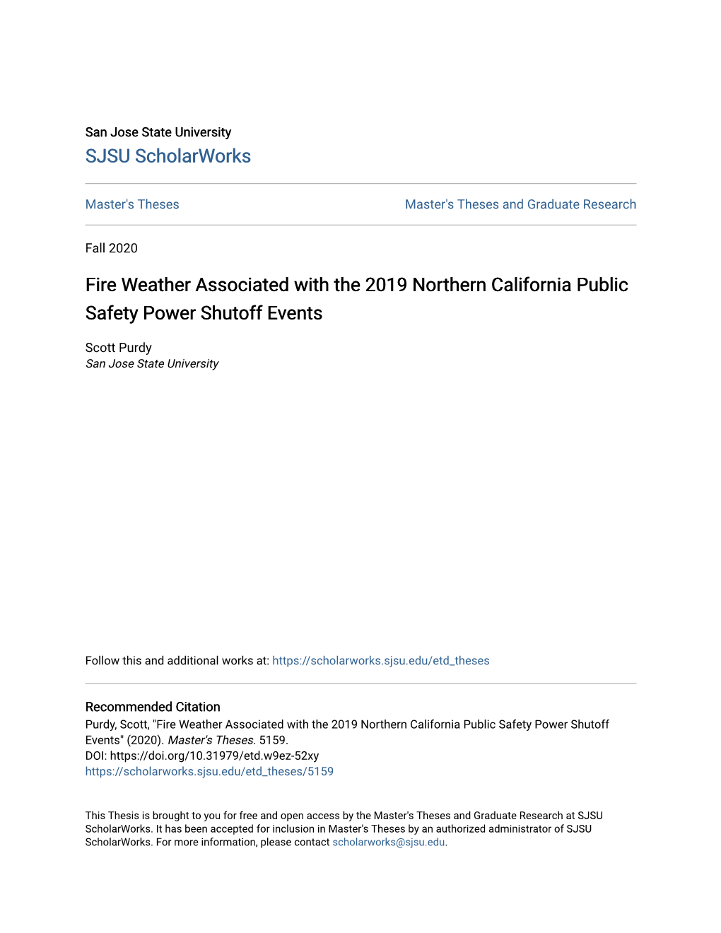 Fire Weather Associated with the 2019 Northern California Public Safety Power Shutoff Events