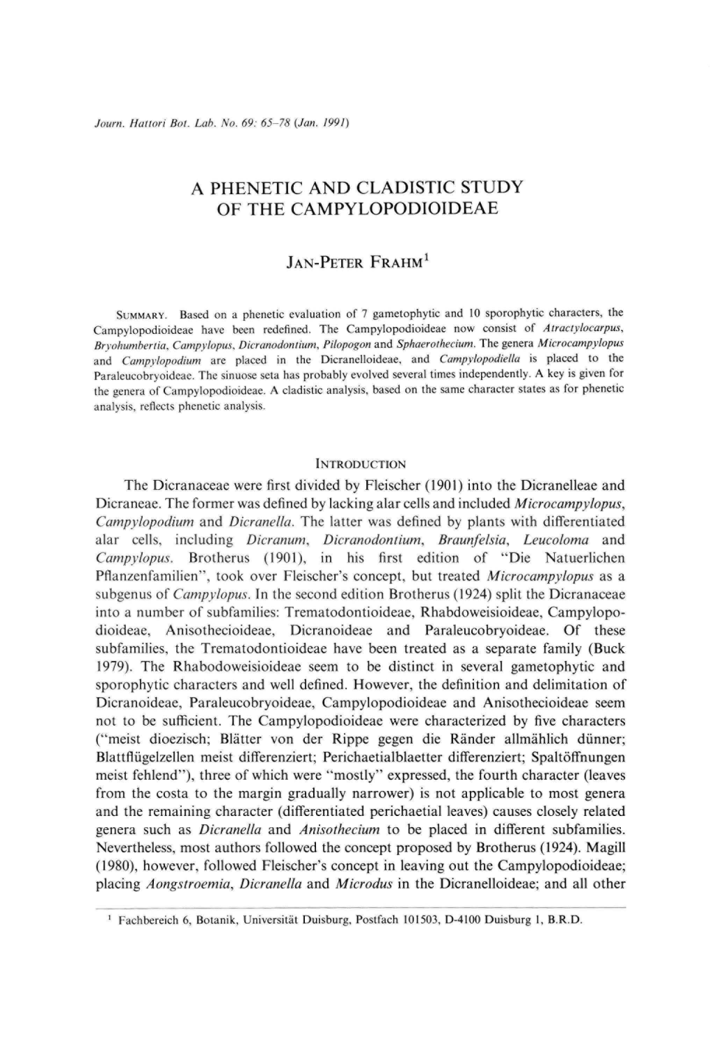 A Phenetic and Cladistic Study of the Campylopodioideae