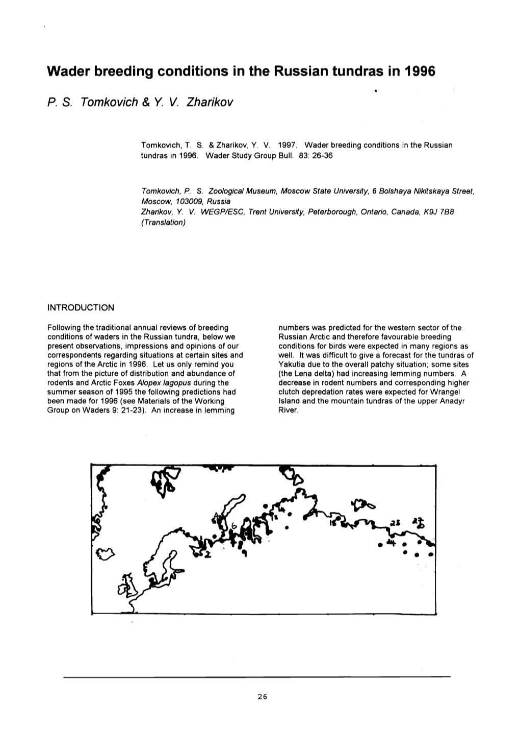 Wader Breeding Conditions in the Russian Tundras in 1996