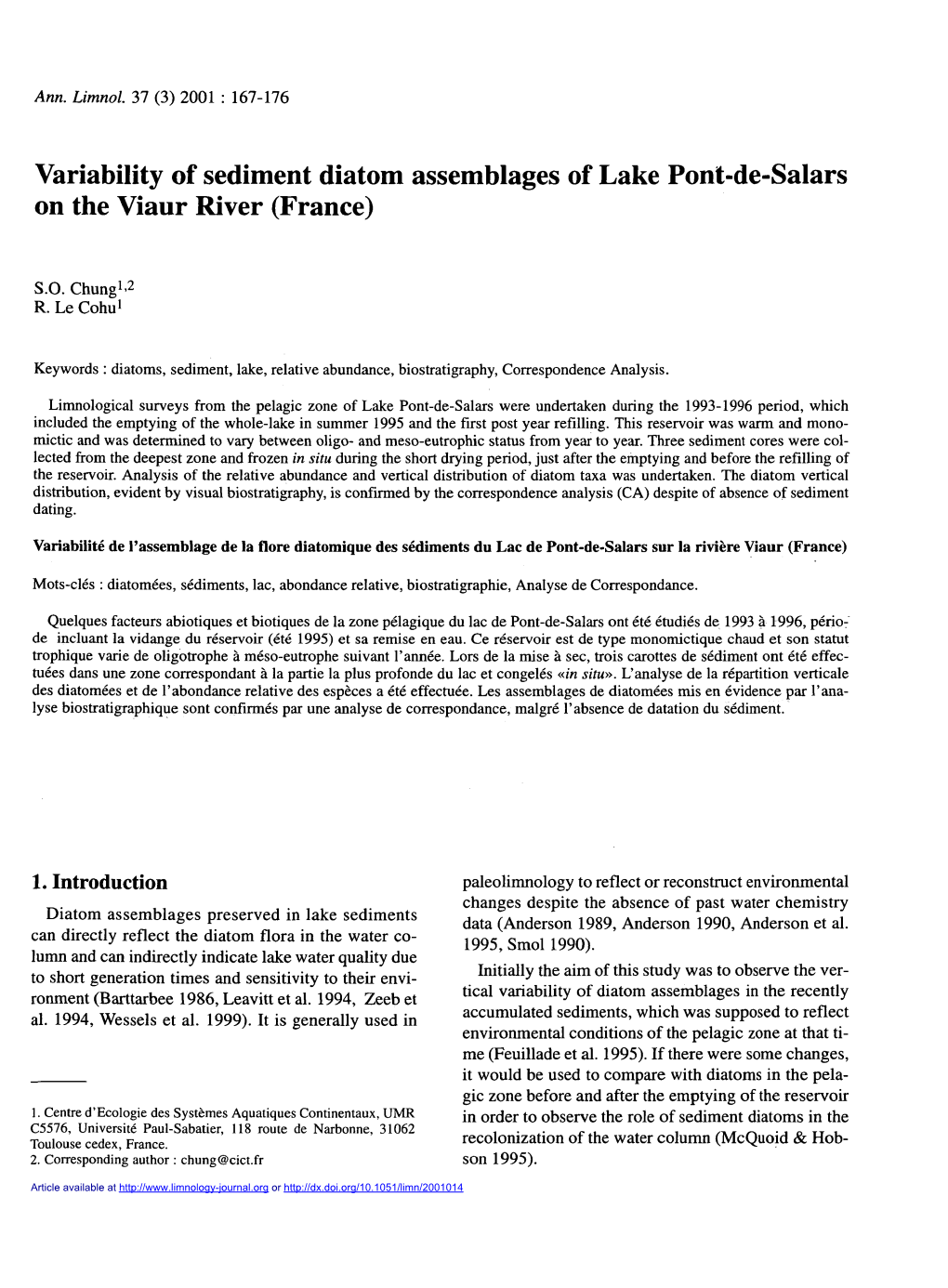 Variability of Sediment Diatom Assemblages of Lake Pont-De-Salars on the Viaur River \(France\)