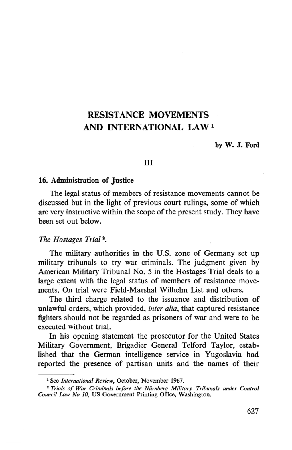 Resistance Movements and International Law1