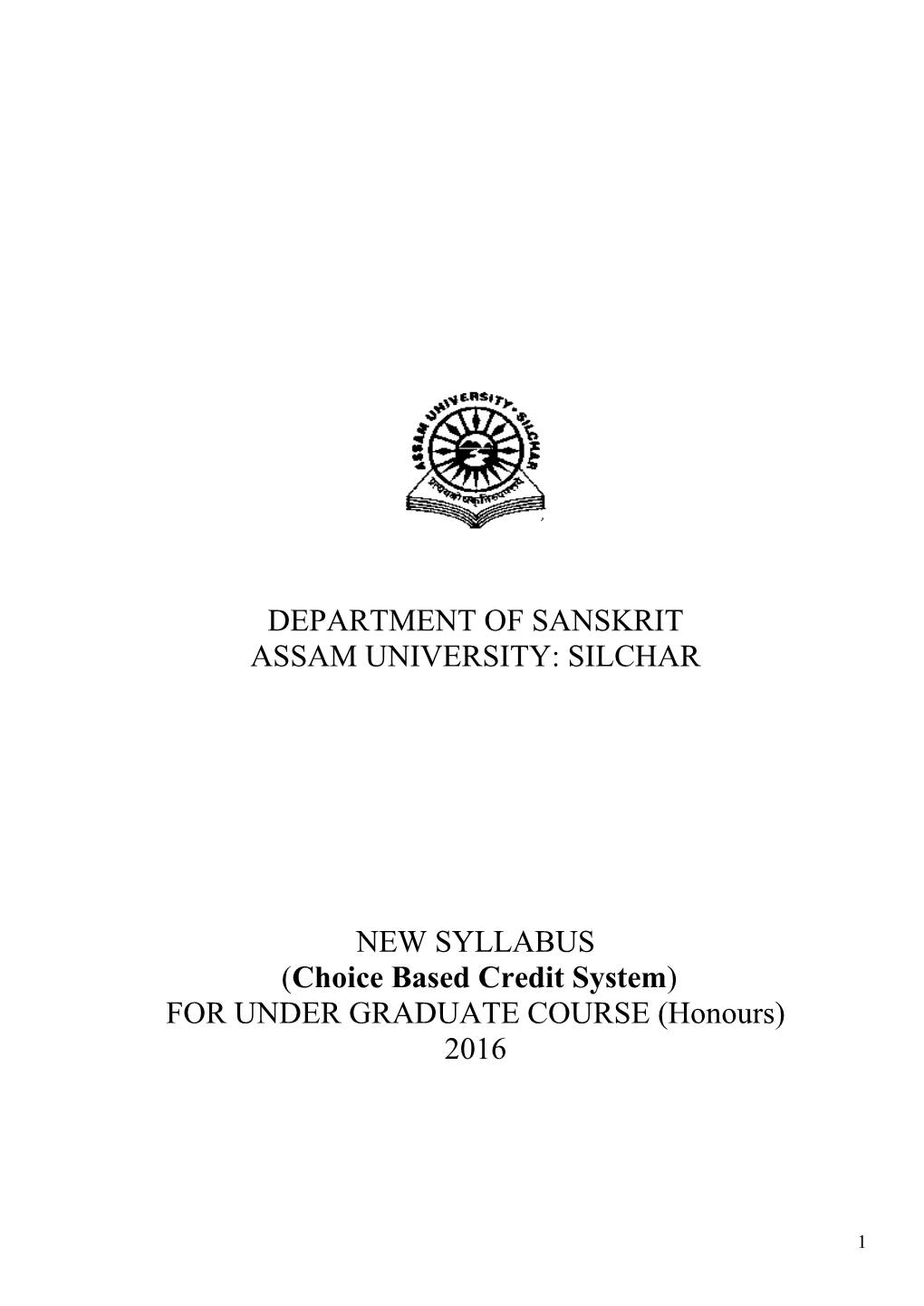 Department of Sanskrit Assam University: Silchar