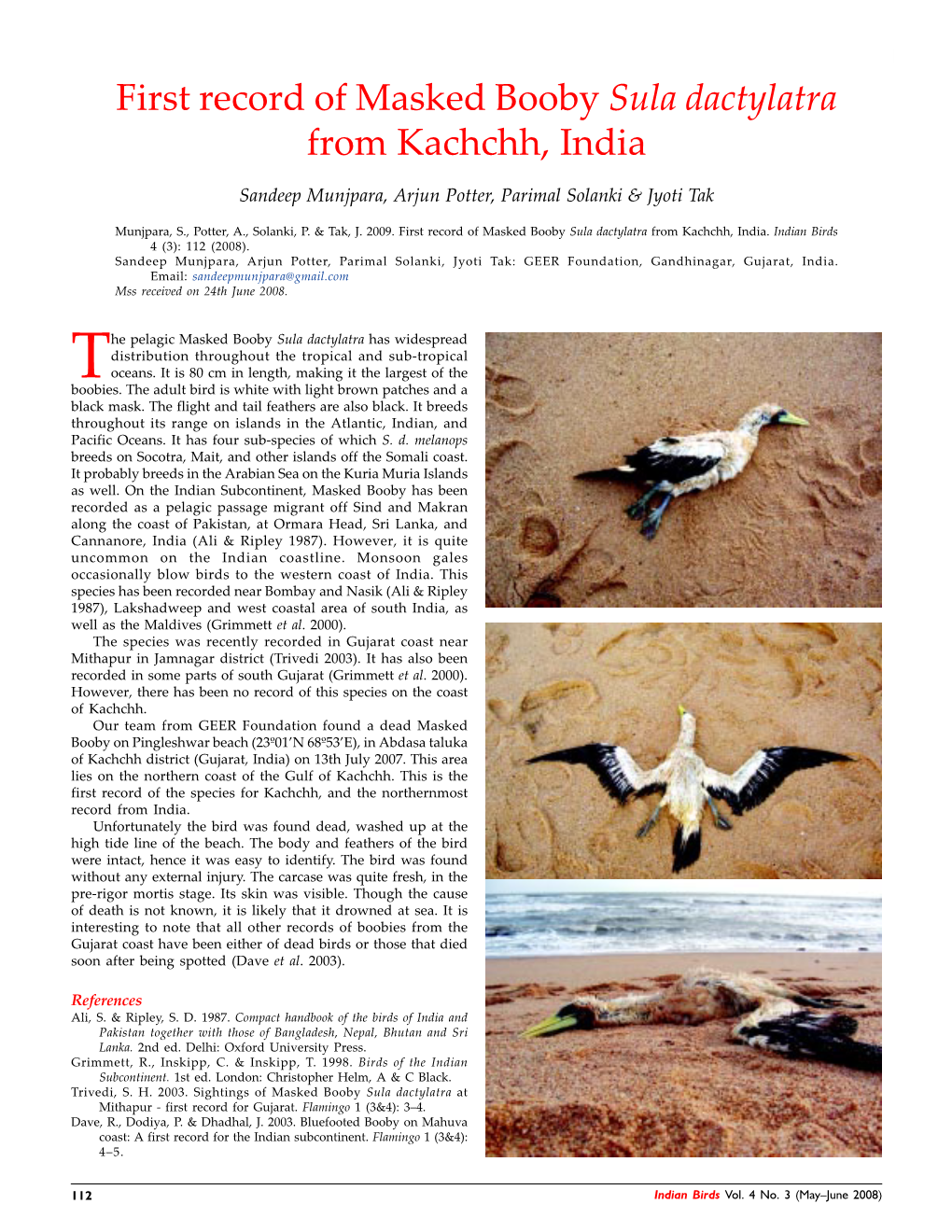 First Record of Masked Booby Sula Dactylatra from Kachchh, India