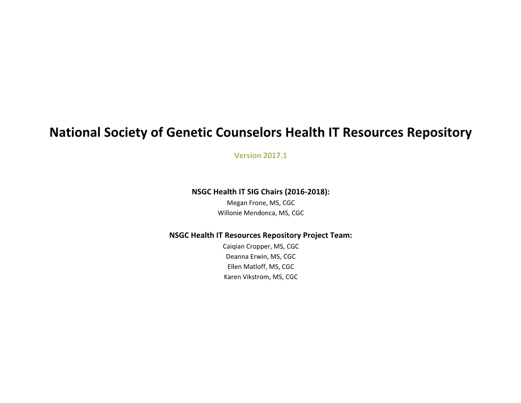National Society of Genetic Counselors Health IT Resources Repository