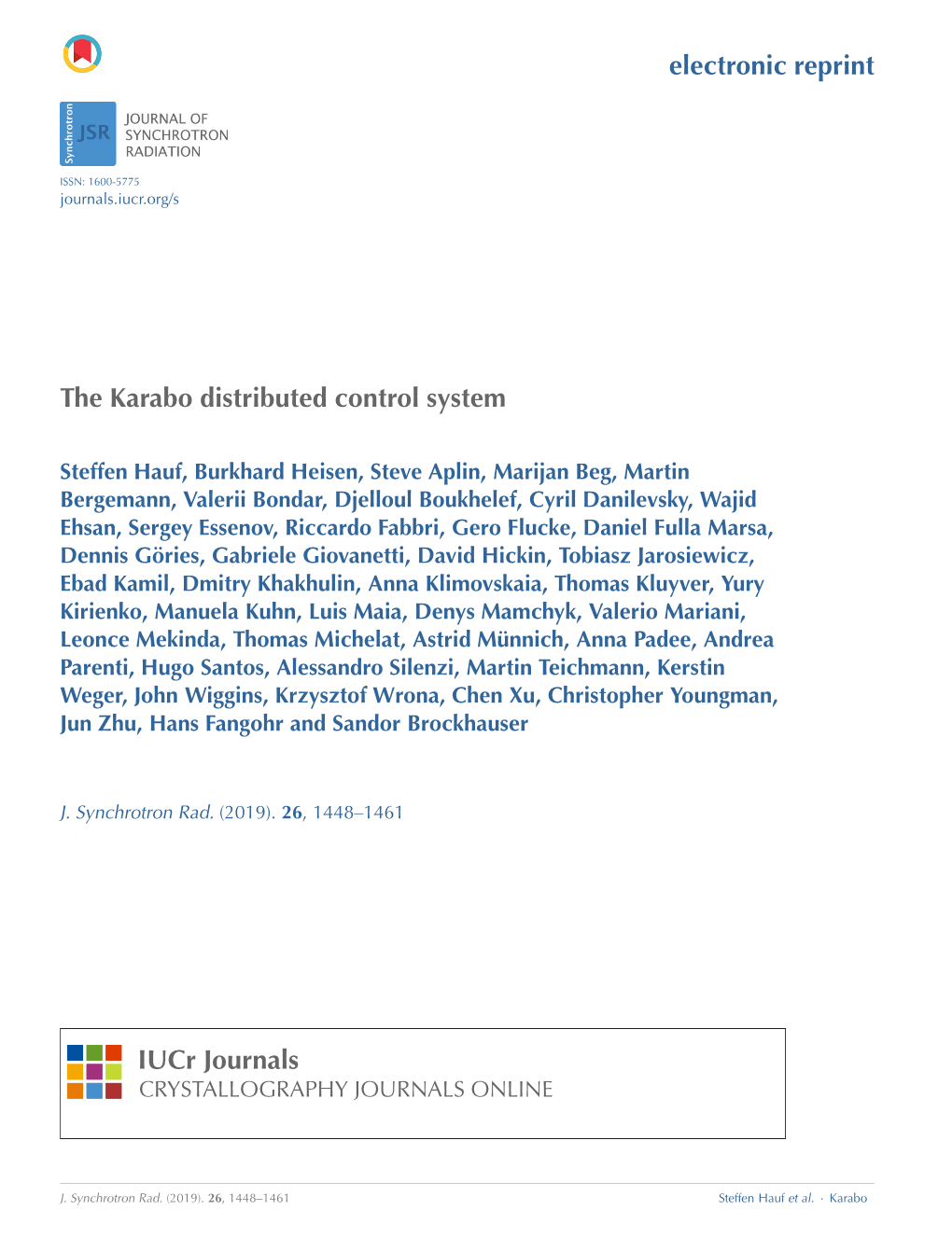 Electronic Reprint the Karabo Distributed Control System