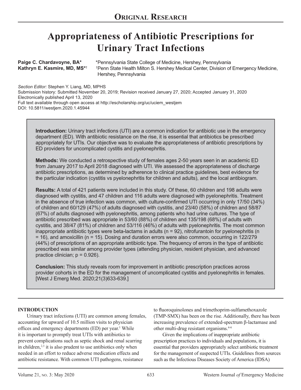 Appropriateness of Antibiotic Prescriptions for Urinary Tract Infections