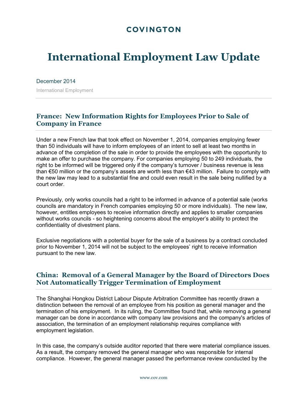 International Employment Law Update