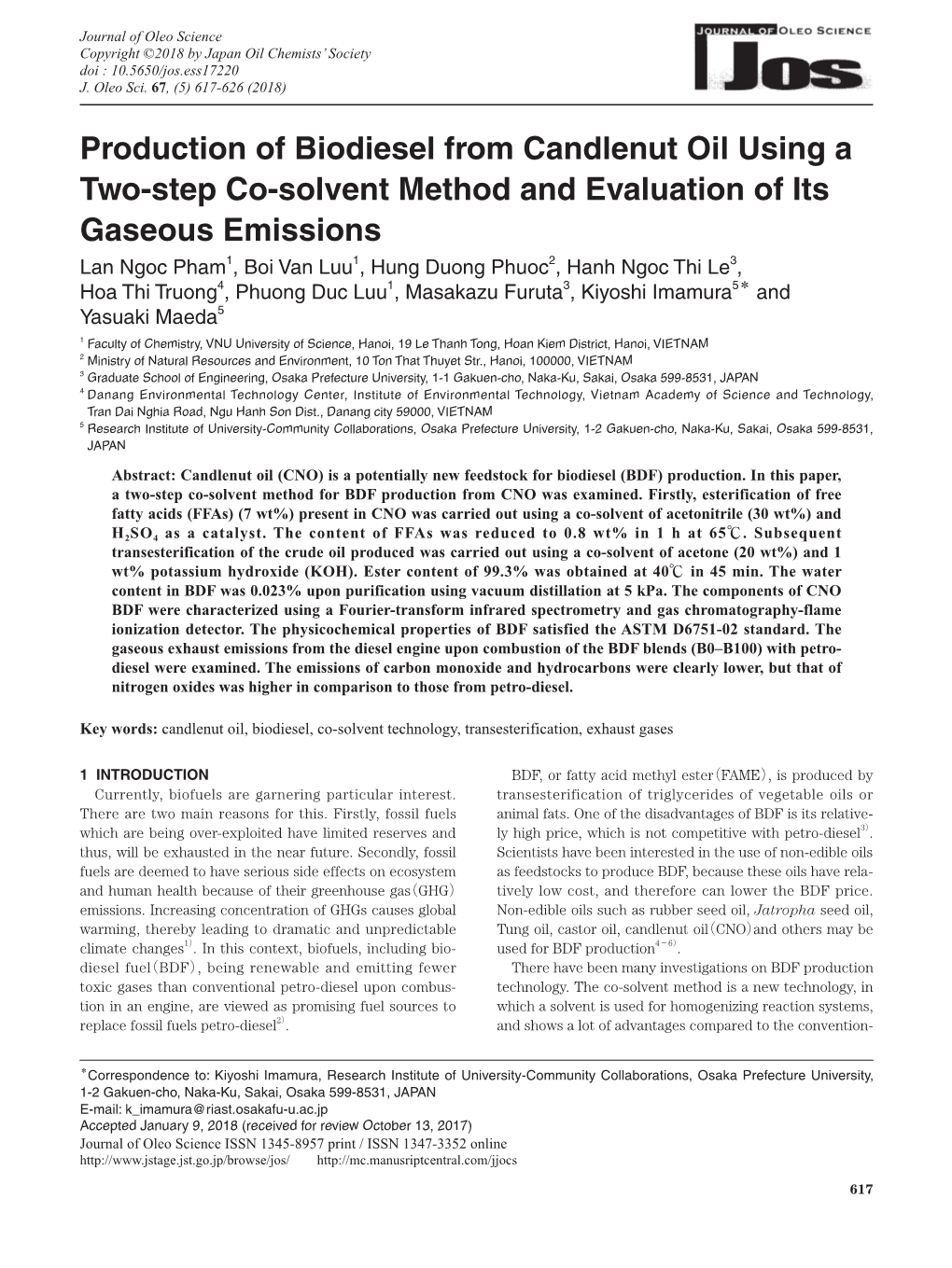 Production of Biodiesel from Candlenut Oil Using a Two-Step Co