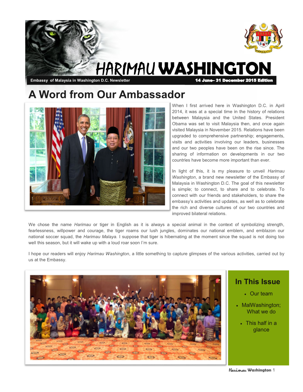 HARIMAU WASHINGTON Embassy of Malaysia in Washington D.C