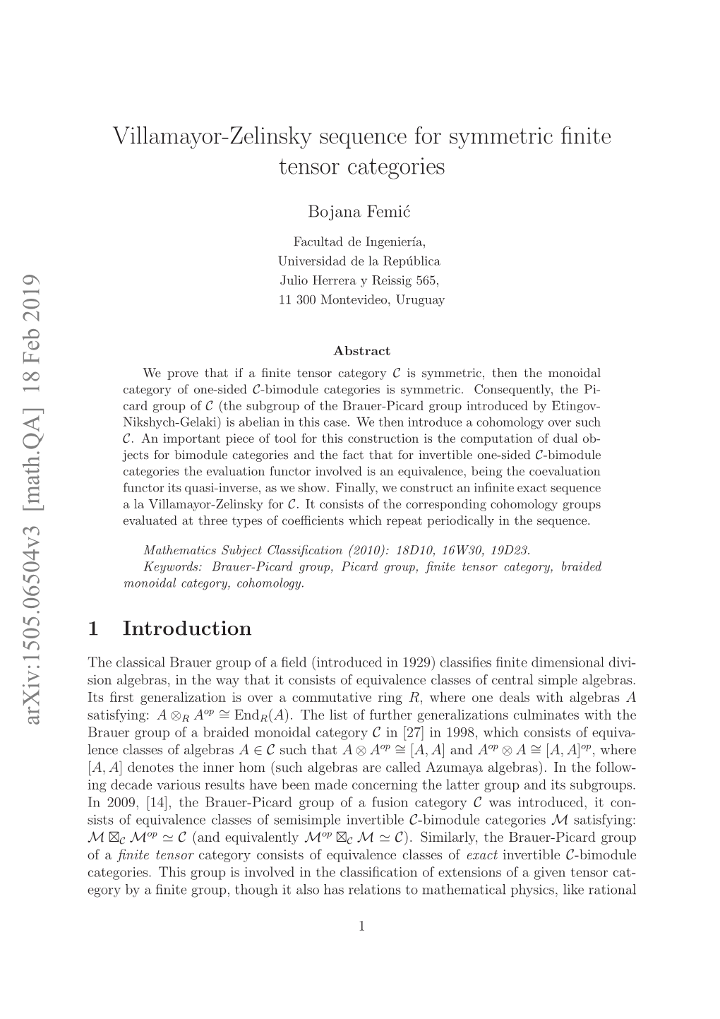 Villamayor-Zelinsky Sequence for Symmetric Finite Tensor Categories