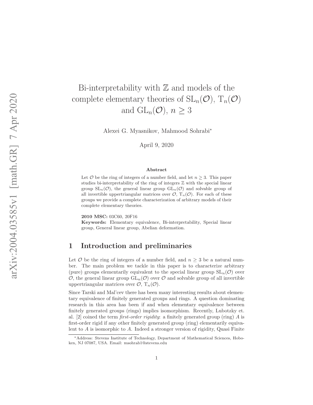 Bi-Interpretability with Z and Models of the Complete Elementary Theories