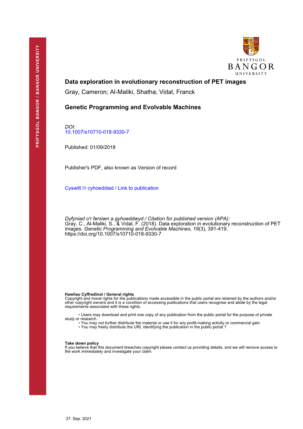 2018 Data Exploration in Evolutionary Reconstruction of PET Images