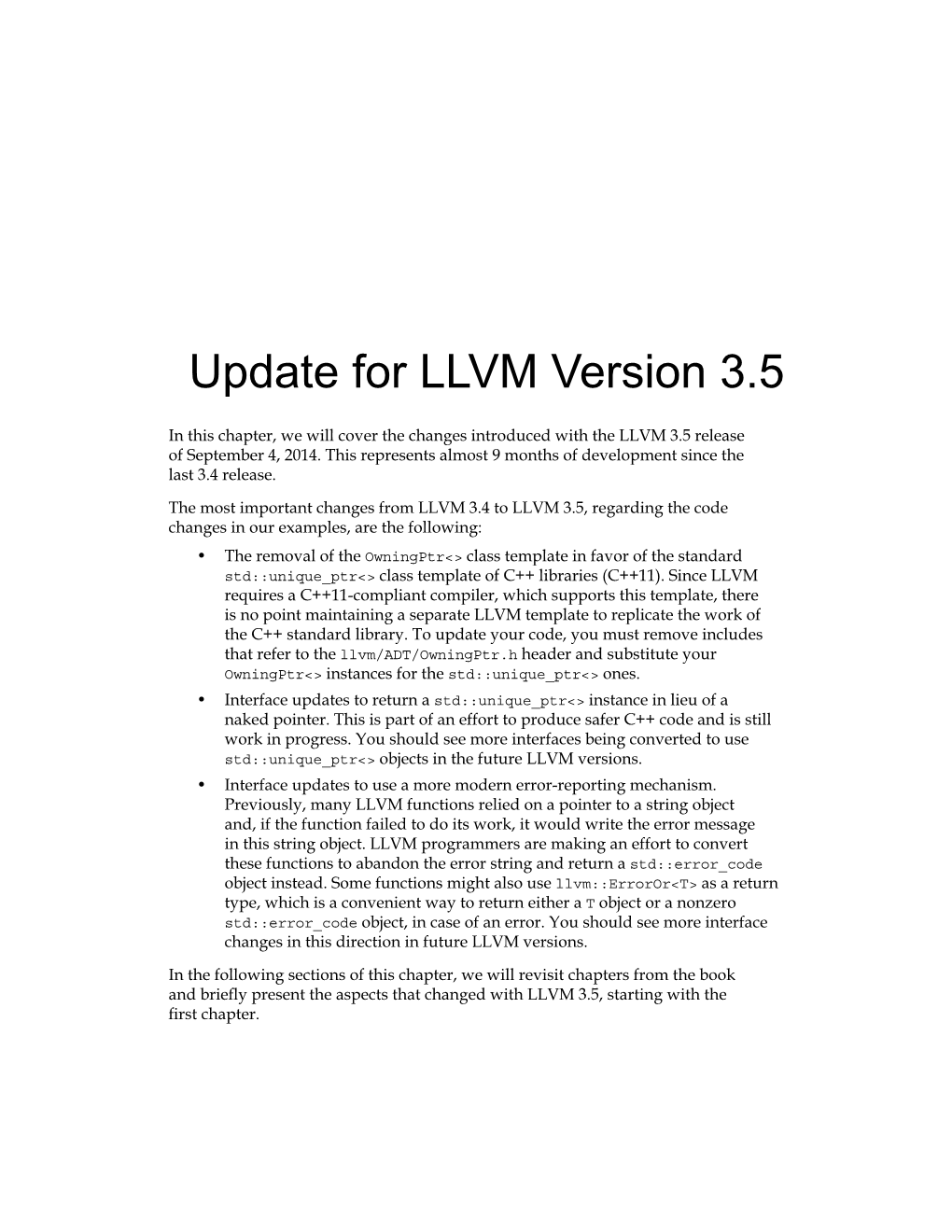 Update for LLVM Version 3.5