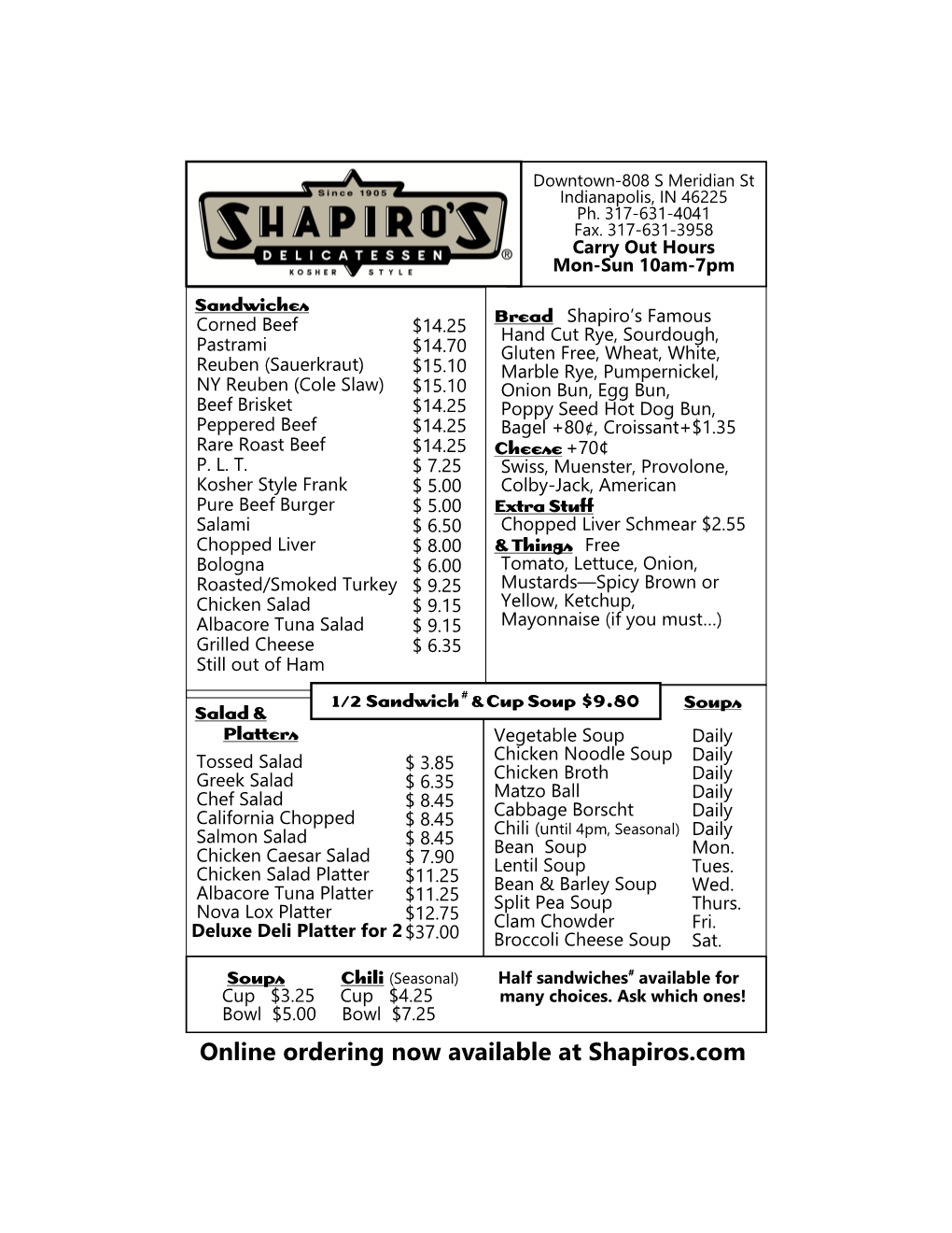 Online Ordering Now Available at Shapiros.Com