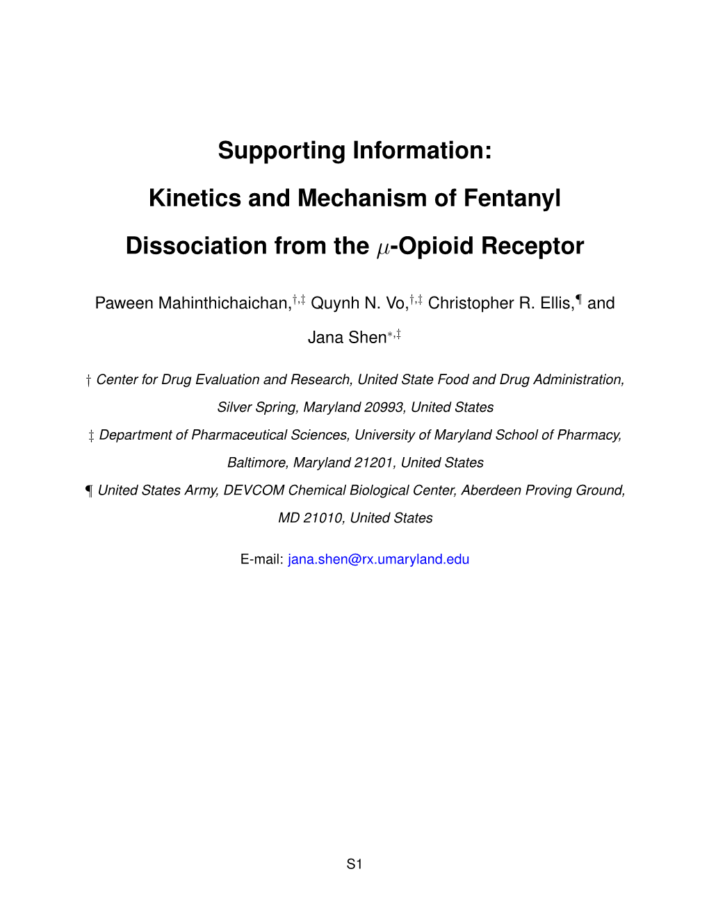 Supporting Information: Kinetics and Mechanism of Fentanyl Dissociation from the Μ-Opioid Receptor