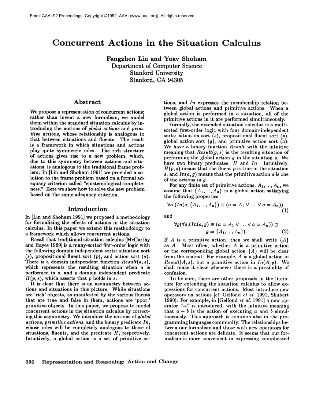 1992-Concurrent Actions in the Situation Calculus