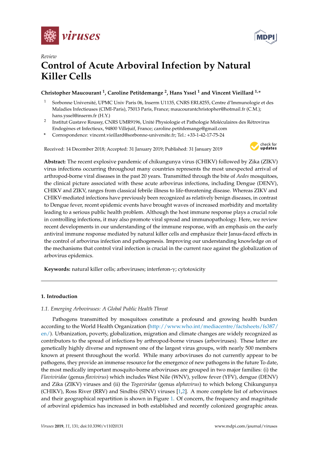 Control of Acute Arboviral Infection by Natural Killer Cells