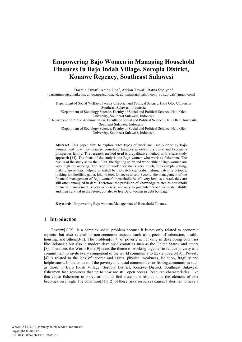 Empowering Bajo Women in Managing Household Finances in Bajo Indah Village, Soropia District, Konawe Regency, Southeast Sulawesi