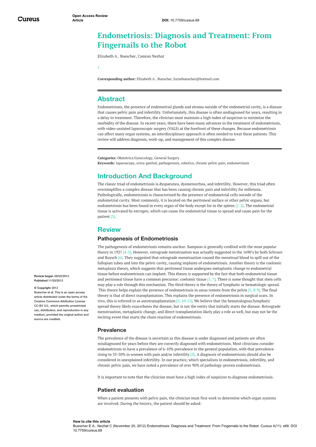 Endometriosis: Diagnosis and Treatment: from Fingernails to the Robot