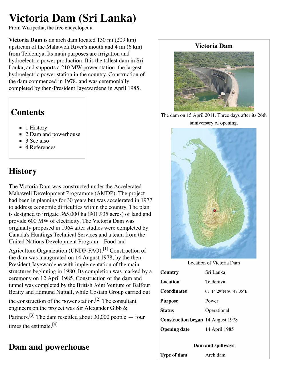 Victoria Dam (Sri Lanka) from Wikipedia, the Free Encyclopedia
