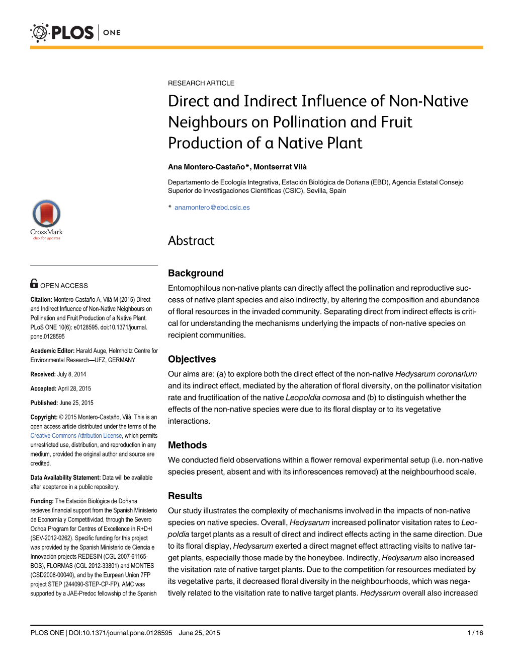 Direct and Indirect Influence of Non-Native Neighbours on Pollination and Fruit Production of a Native Plant