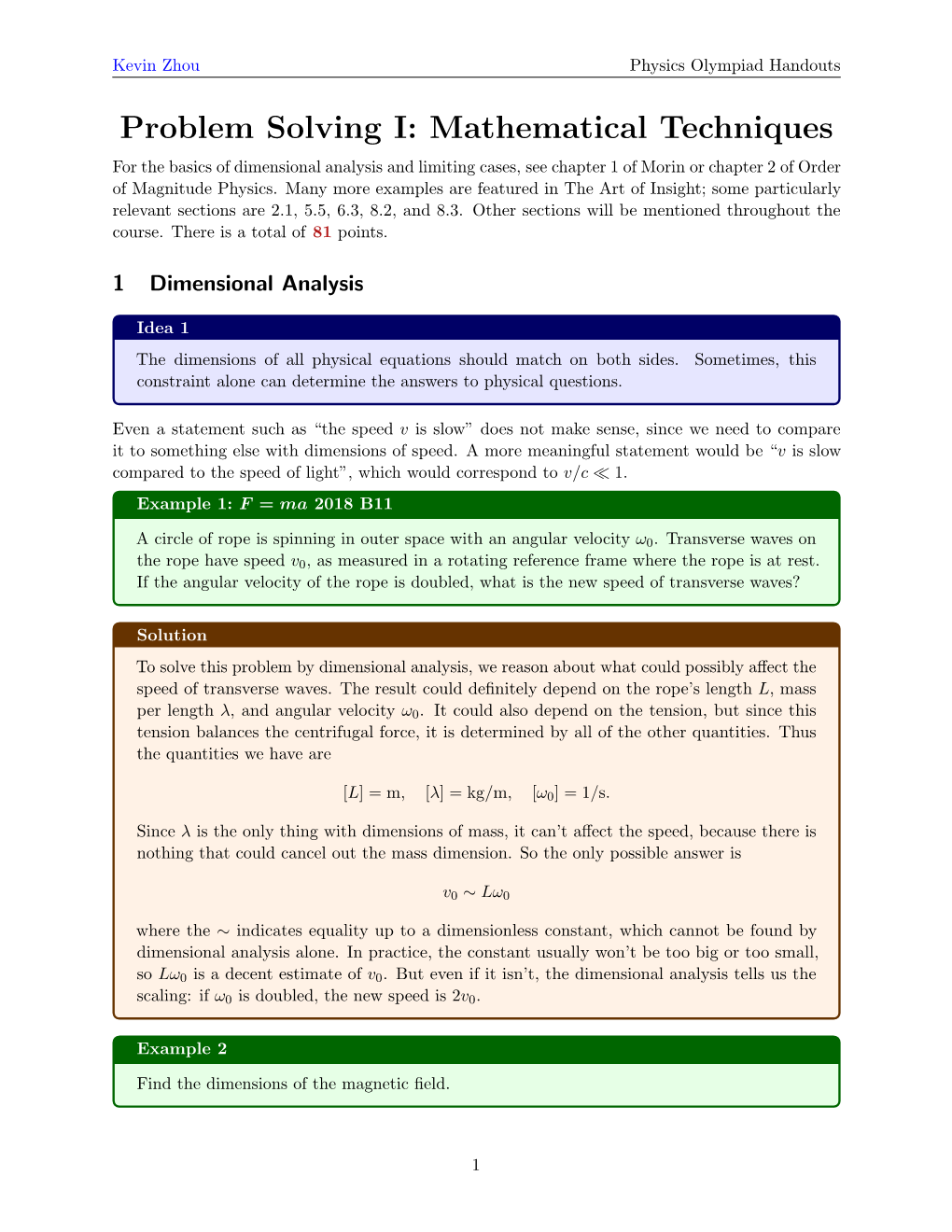 Problem Solving I: Mathematical Techniques