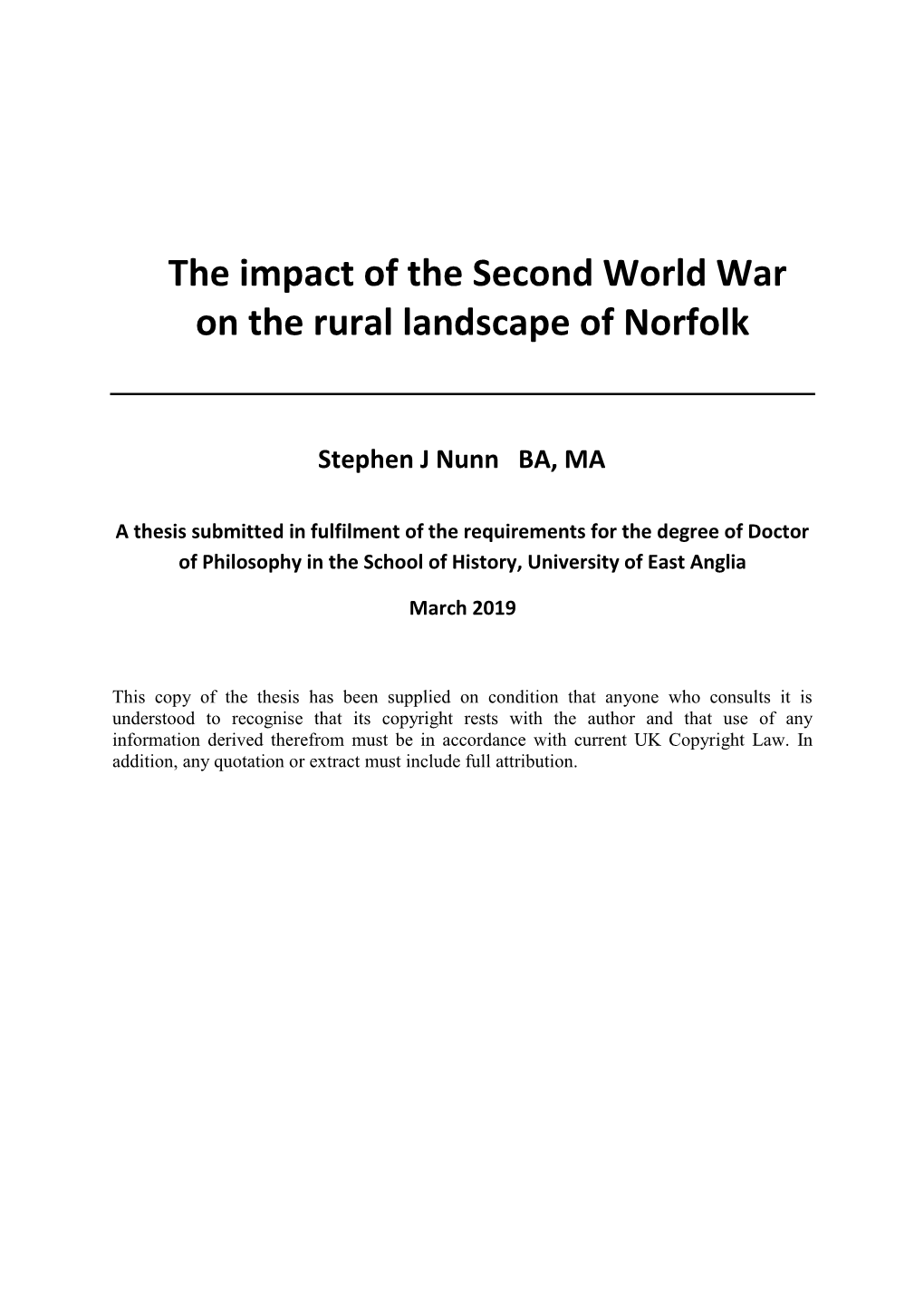 The Impact of the Second World War on the Rural Landscape of Norfolk