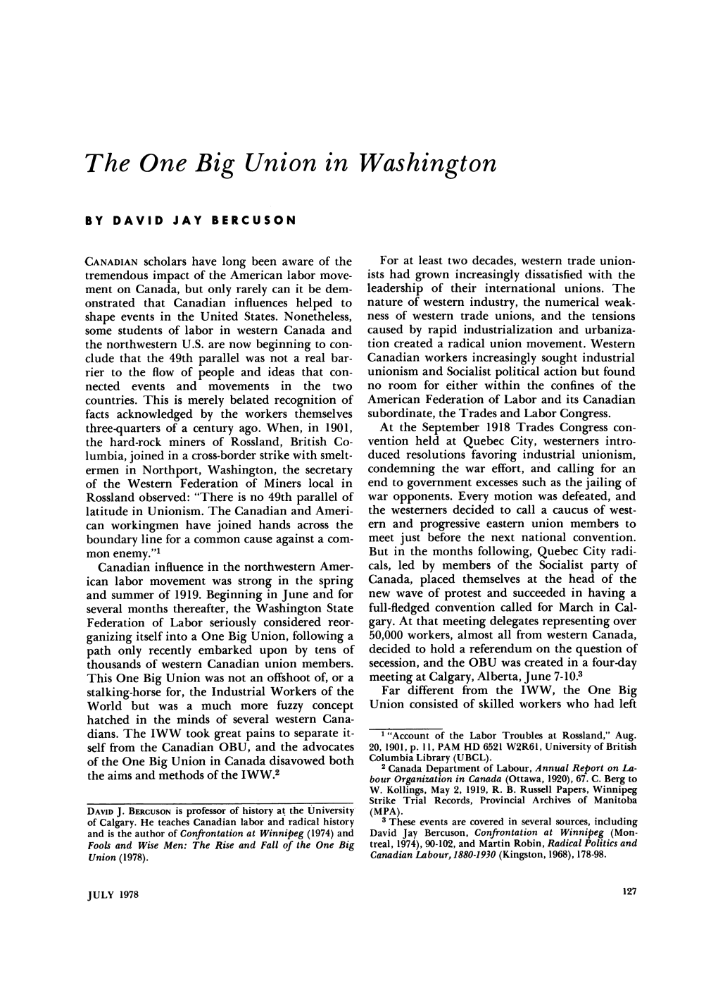 The One Big Union in Washington