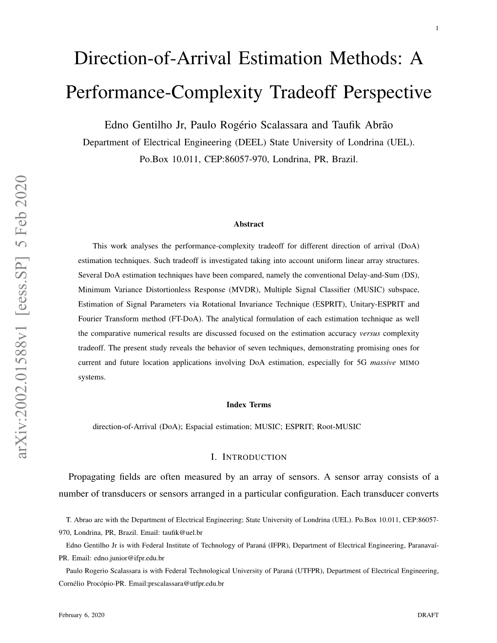 Direction-Of-Arrival Estimation Methods: a Performance-Complexity Tradeoff Perspective