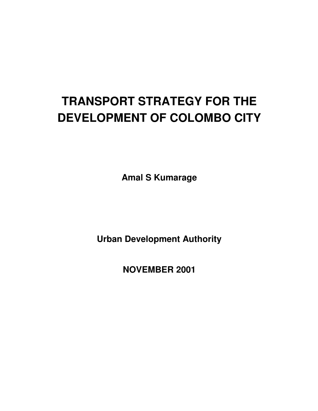 Transport Strategy for the Development of Colombo City