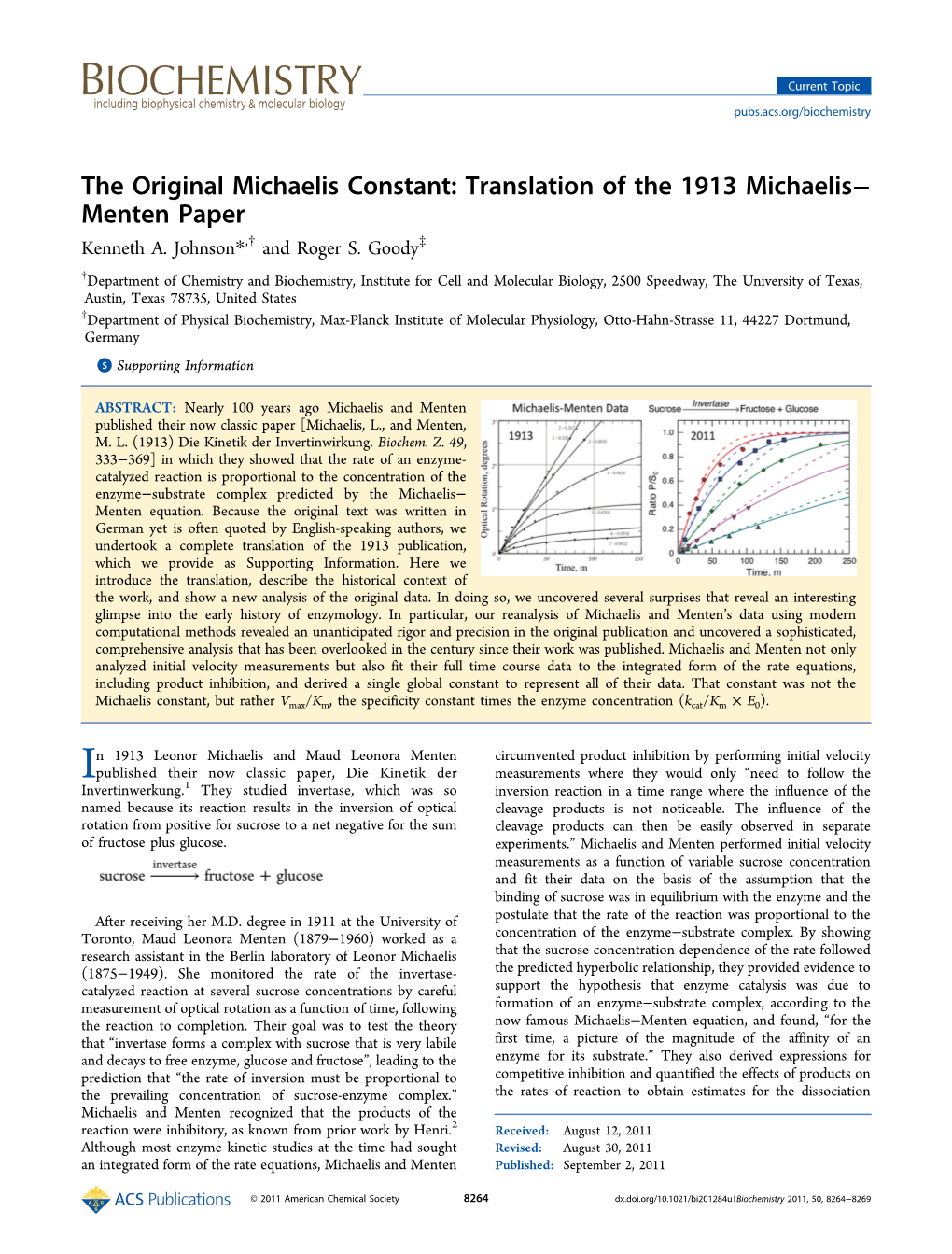 Translation of the 1913 Michaelis− Menten Paper Kenneth A