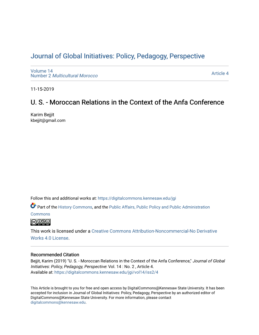 U. S. - Moroccan Relations in the Context of the Anfa Conference