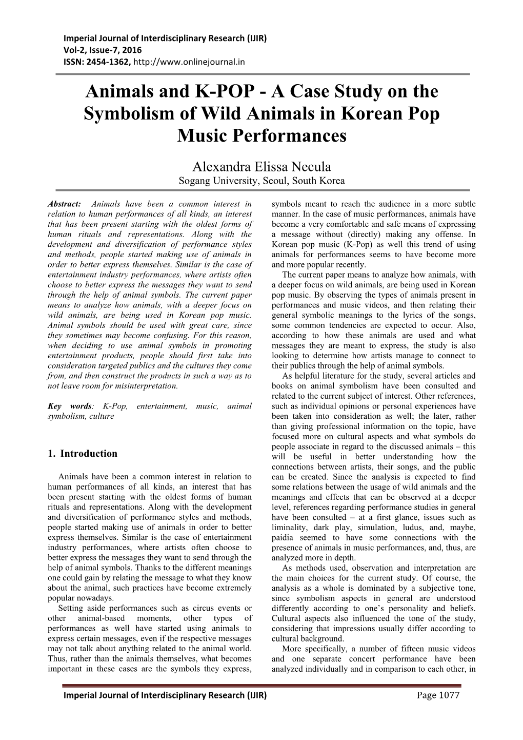 Animals and K-POP. a Case Study on the Symbolism of Wild Animals in Korean Pop Music Performances